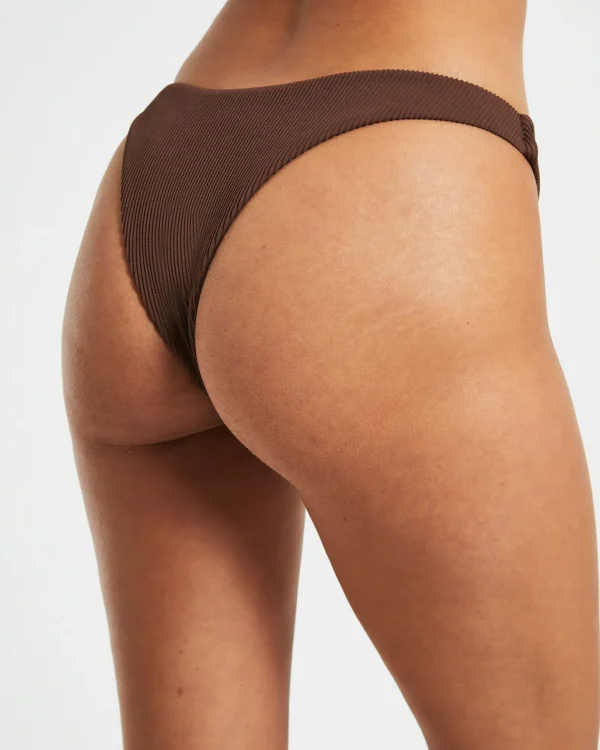 Clearance SUBTITLED Rib Cheeky Cut Bikini Bottoms In Chocolate Brown