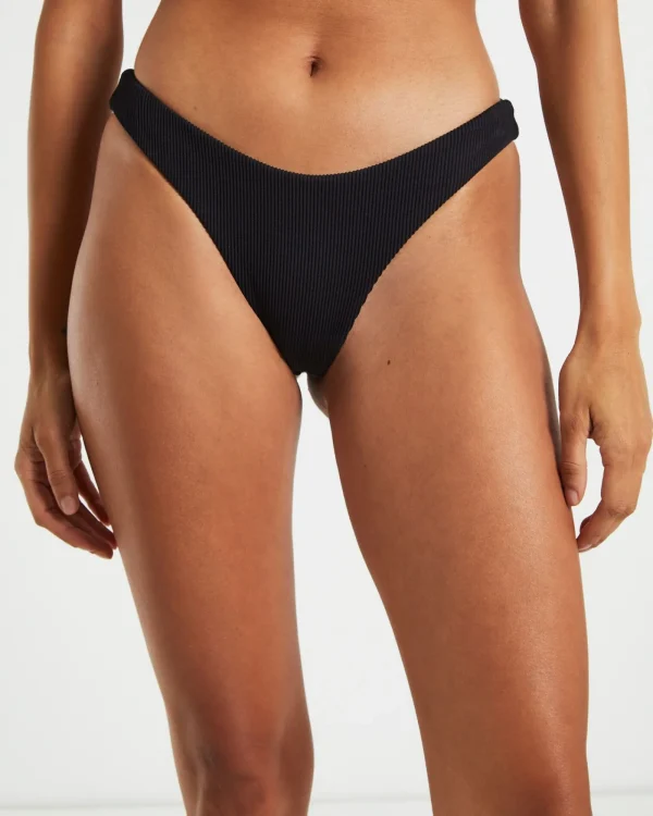 Hot SUBTITLED Rib Cheeky Cut Bikini Bottoms In Black