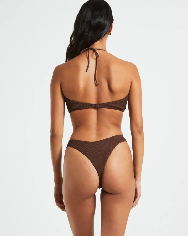 Discount SUBTITLED Rib Cross Front Bikini Top In Chocolate Brown
