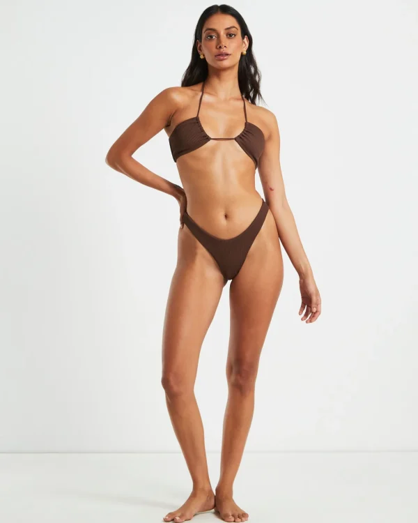 Discount SUBTITLED Rib Cross Front Bikini Top In Chocolate Brown
