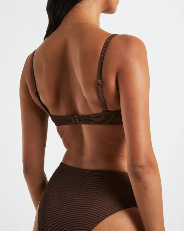 Cheap SUBTITLED Rib Cut Out Underwire Bikini Top In Chocolate Brown