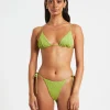 Discount SUBTITLED Rib Skinny Strap Triangle Bikini Top In Citrus Green