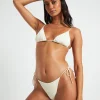Flash Sale SUBTITLED Rib Skinny Strap Triangle Bikini Top In Almond White