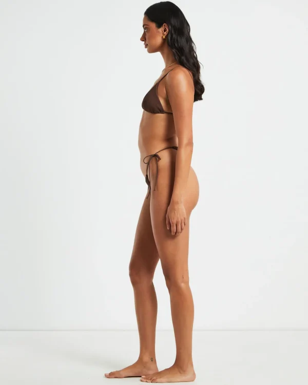 Sale SUBTITLED Rib Skinny Strap Triangle Bikini Top In Chocolate Brown