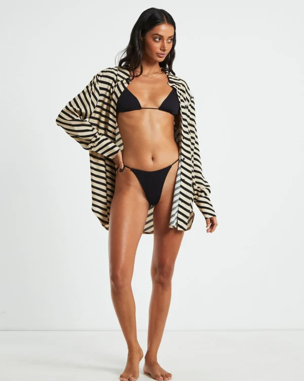Store SUBTITLED Rib Skinny Strap Triangle Bikini Top In Black
