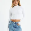 Hot GENERAL PANTS CO. BASICS Ribbed Long Sleeve Crop Skivvy White
