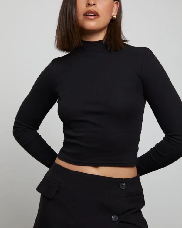 Online GENERAL PANTS CO. BASICS Ribbed Long Sleeve Crop Skivvy In Black