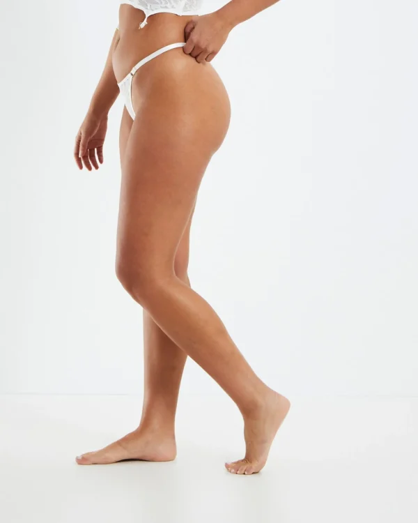 Shop LOVE NOTES Rico Embroidered Mesh Thong White