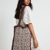 Shop SUBTITLED Riviera Border Jacquard Tote Bag In Chocolate Brown
