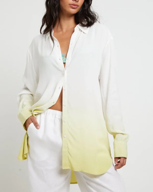 Shop SUBTITLED Rochelle Dip Dye Long Sleeve Shirt In Citrus Green