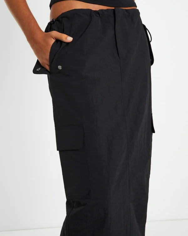 Clearance INSIGHT Ruby Multi Pocket Cargo Maxi Skirt Black