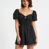 Store SUBTITLED Rylee Backless Puff Sleeve Mini Dress In Black