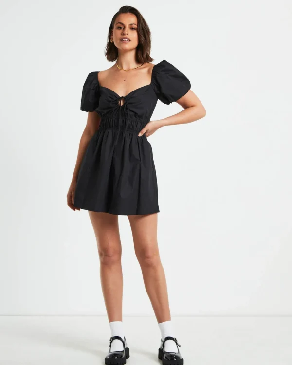 Store SUBTITLED Rylee Backless Puff Sleeve Mini Dress In Black