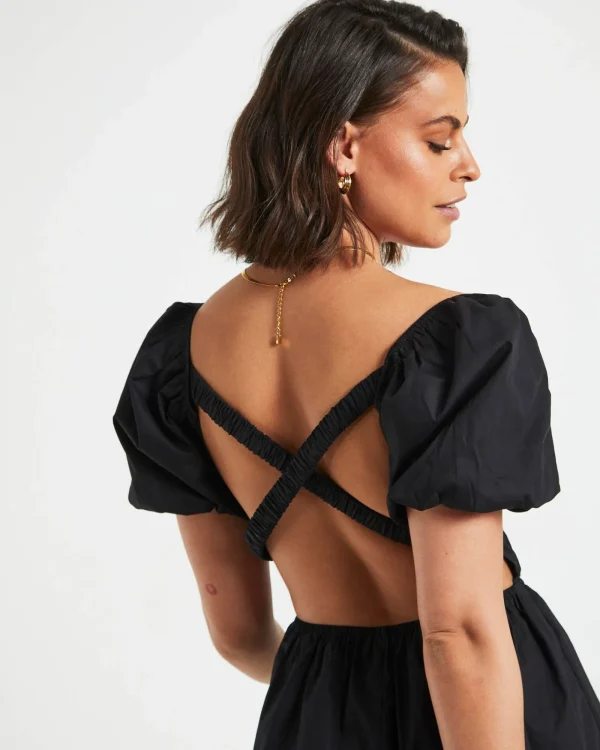 Store SUBTITLED Rylee Backless Puff Sleeve Mini Dress In Black