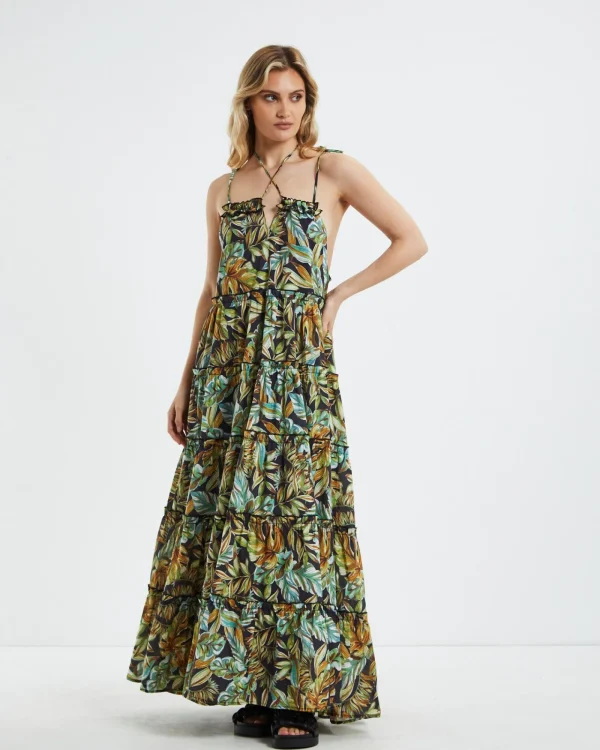 Store CHARLIE HOLIDAY Senorita Maxi Dress Tropical Palm