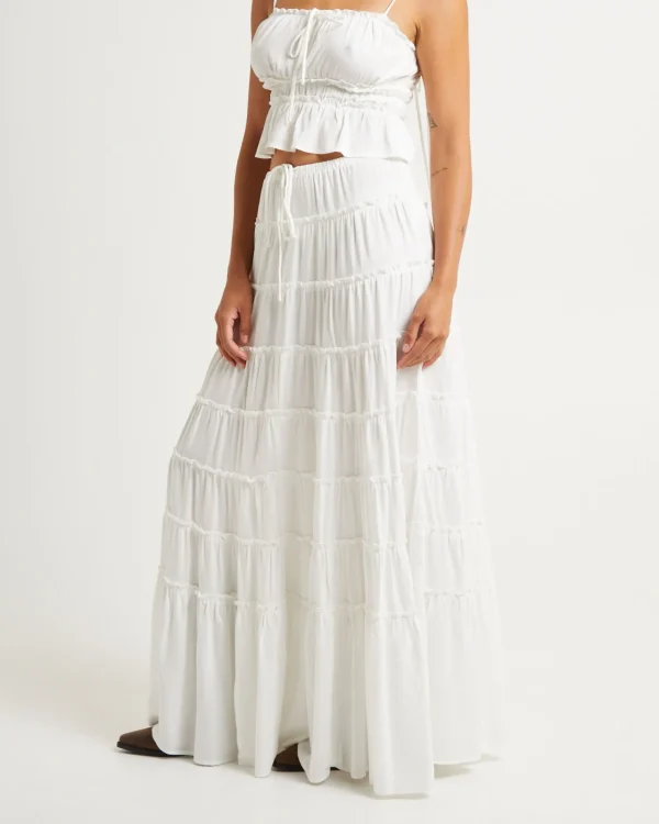 Shop SUBTITLED Sereno Tiered Maxi Skirt White