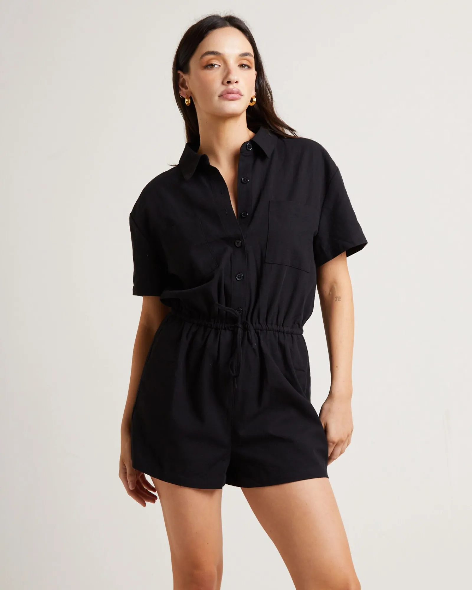 shelley_short_sleeve_play_0.webp Clearance SUBTITLED Shelley Short Sleeve Playsuit In Black