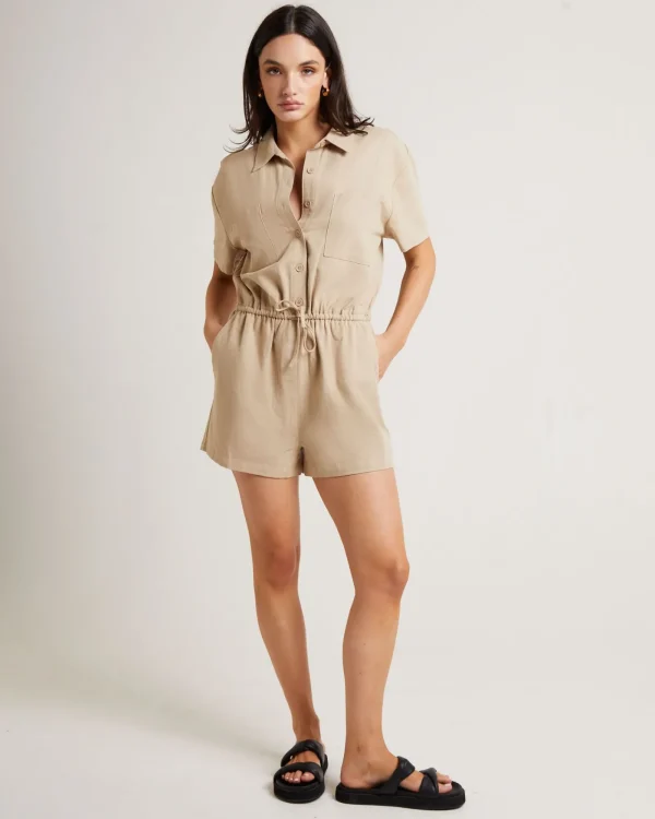 Fashion SUBTITLED Shelly Short Sleeve Playsuit In Oat