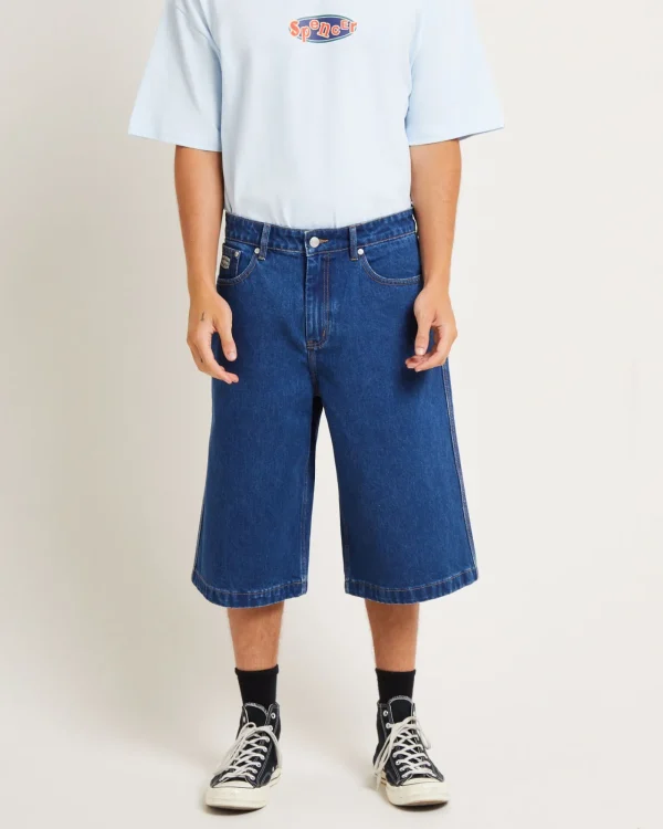 Shop SPENCER PROJECT 3/4 Skate Denim Jorts In Y2K Indigo