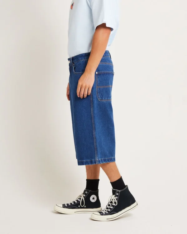 Shop SPENCER PROJECT 3/4 Skate Denim Jorts In Y2K Indigo