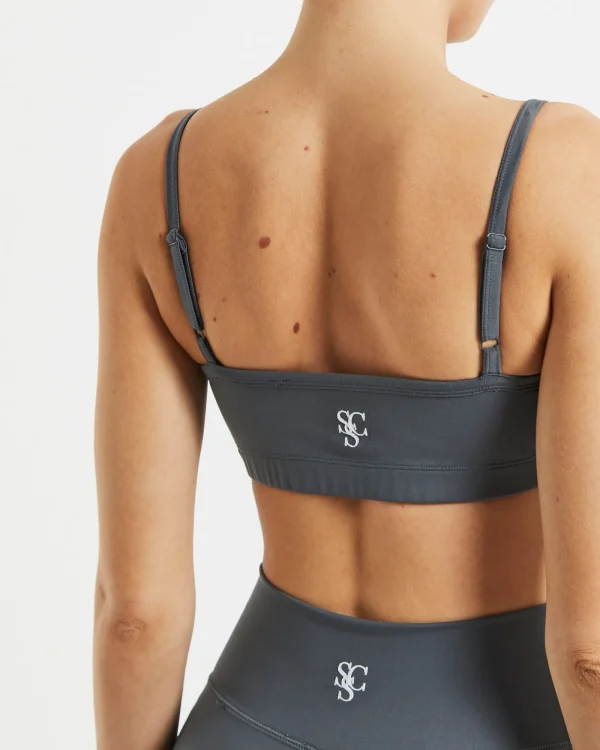 Fashion SUBTITLED SPORTS CLUB Sports Strappy Crop Top In Charcoal Grey