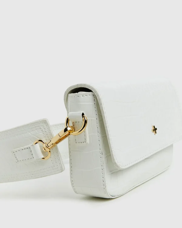 Sale PETA AND JAIN Stella Shoulder Croc Bag White/Gold