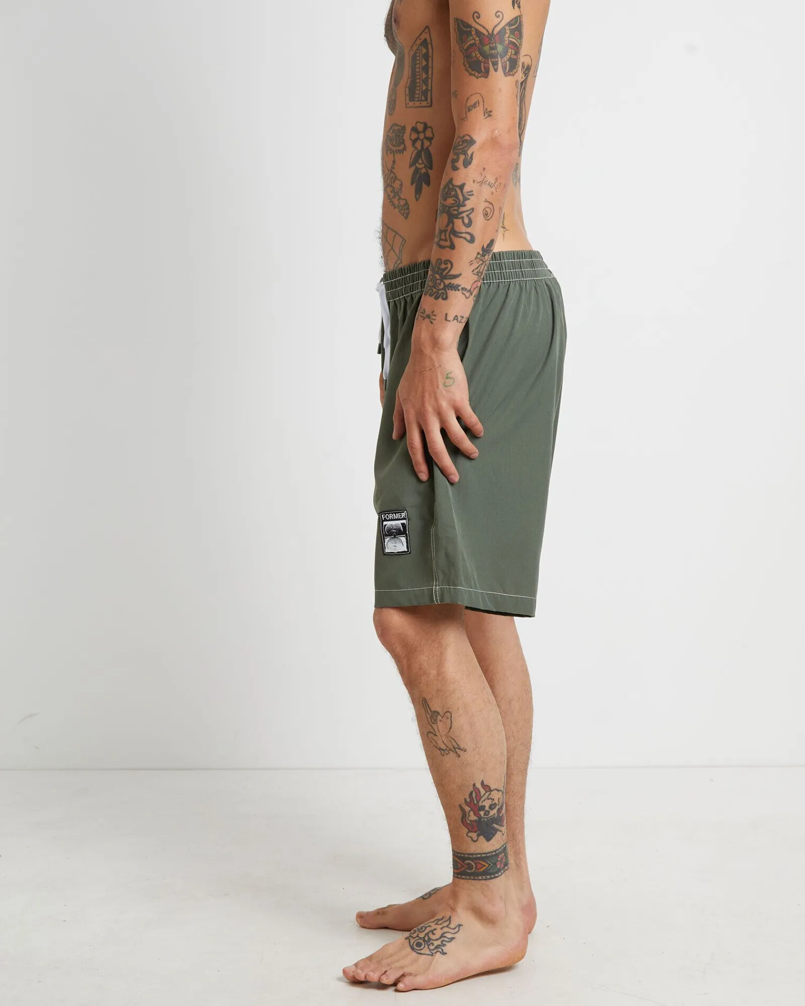 swans_baggy_trunk_boardsh_1.webp Cheap FORMER Swans Baggy Trunk Boardshorts In Army Green
