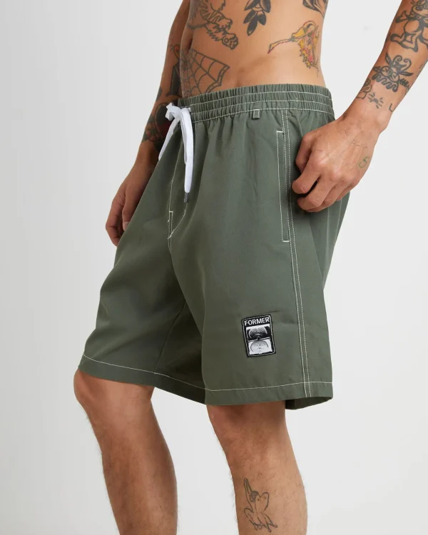 Cheap FORMER Swans Baggy Trunk Boardshorts In Army Green