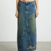 Fashion NEON HART Tatiana Midi Denim Skirt In Vintage Tint Blue