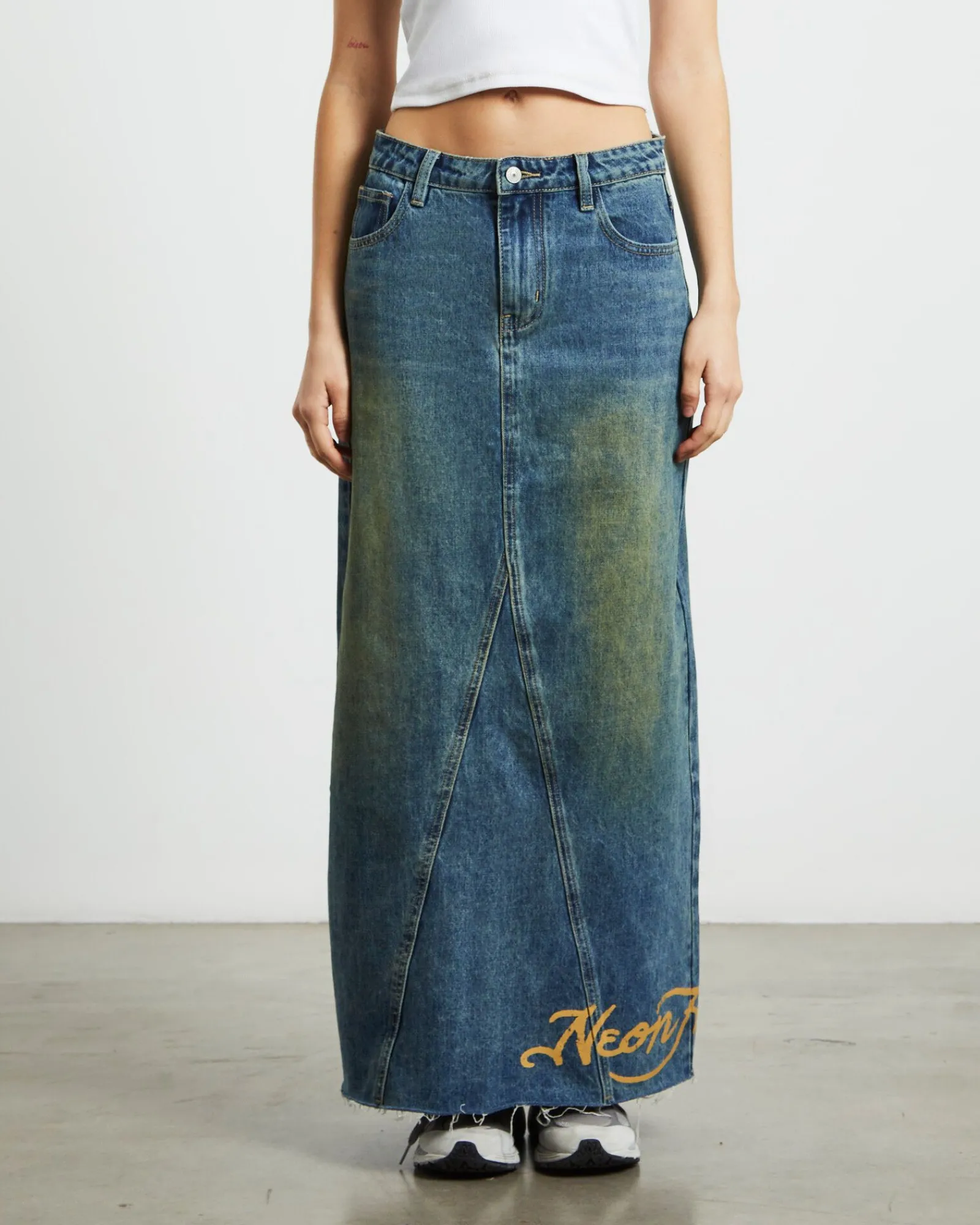 tatiana_midi_denim_skirt__0.webp Fashion NEON HART Tatiana Midi Denim Skirt In Vintage Tint Blue