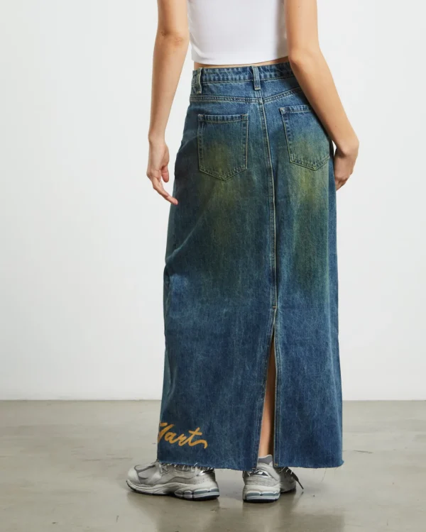 Fashion NEON HART Tatiana Midi Denim Skirt In Vintage Tint Blue