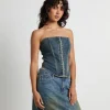 Online NEON HART Taytum Hook + Eye Front Denim Corset In Vintage Tint