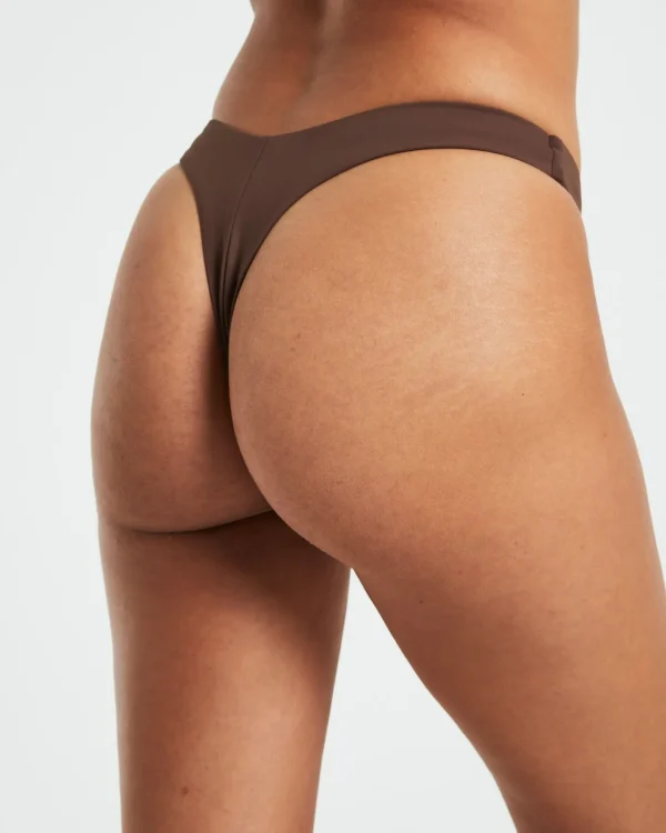 Fashion SUBTITLED Thong Bikini Bottoms In Coffee Brown