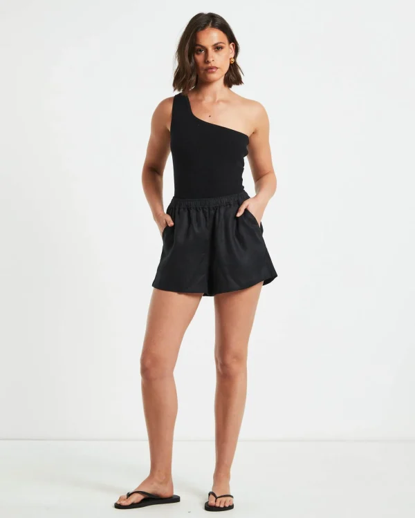 Outlet SUBTITLED Tide Linen Shorts In Black