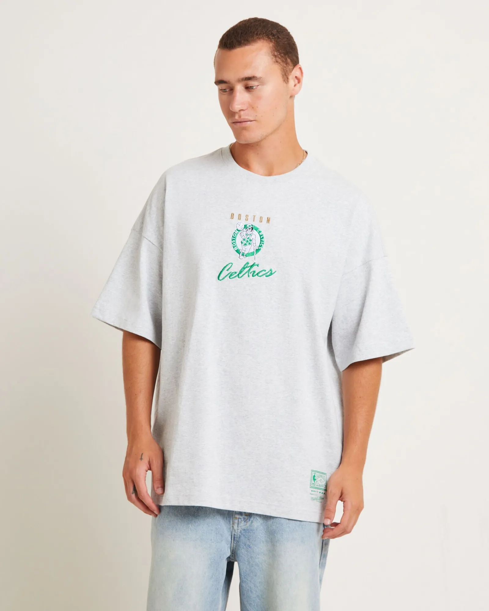 tri_logo_celtics_oversize_0.webp Cheap MITCHELL & NESS Tri Logo Celtics Oversized Short Sleeve T-Shirt In Vintage Grey Marle