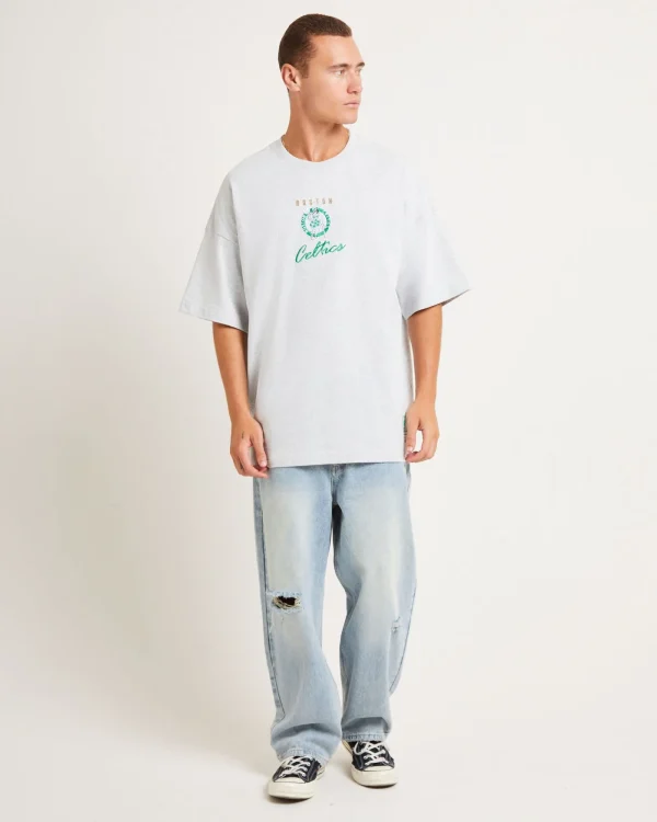 Cheap MITCHELL & NESS Tri Logo Celtics Oversized Short Sleeve T-Shirt In Vintage Grey Marle