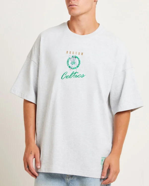Cheap MITCHELL & NESS Tri Logo Celtics Oversized Short Sleeve T-Shirt In Vintage Grey Marle
