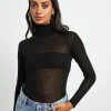 Cheap STUDIO Turtle Neck Long Sleeve Top In Black