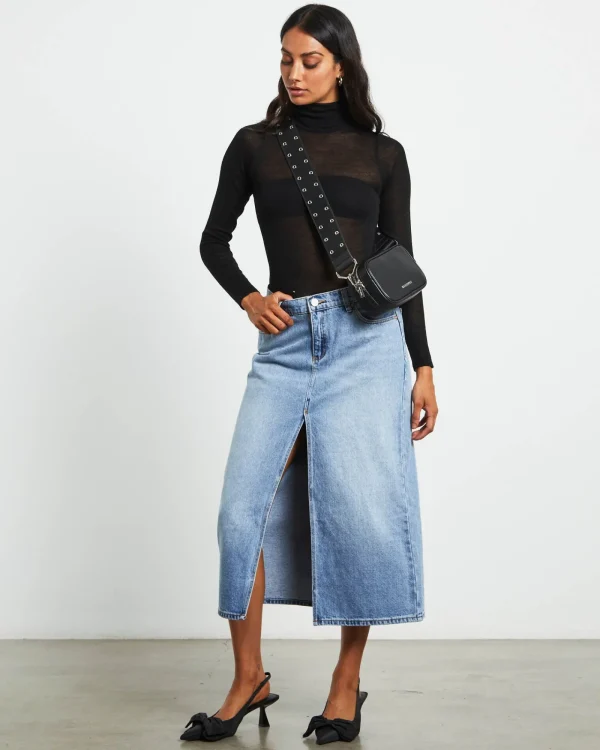 Cheap STUDIO Turtle Neck Long Sleeve Top In Black