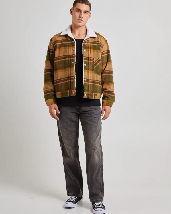 Online LEVIS Type 1 Sherpa Trucker Jacket Barold Plaid Winter Moss