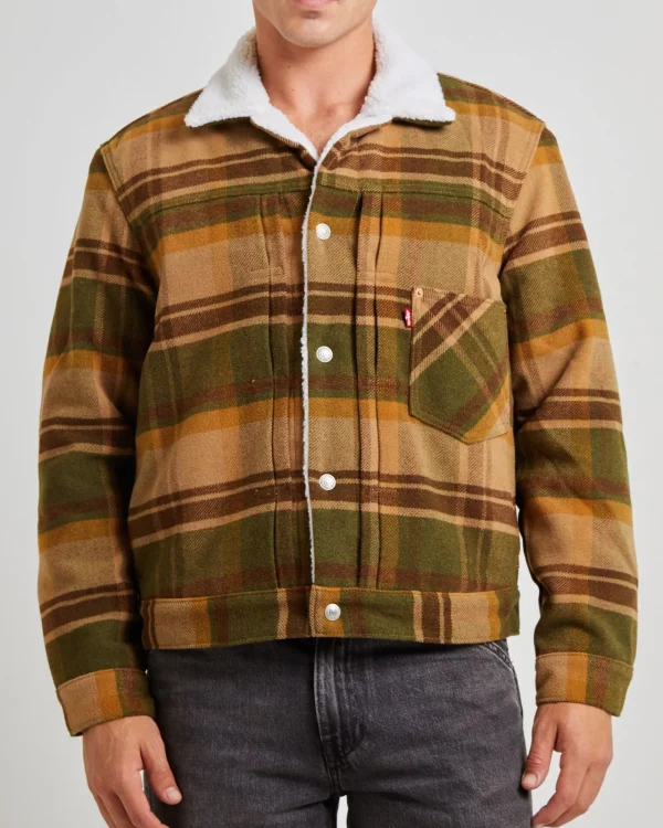 Online LEVIS Type 1 Sherpa Trucker Jacket Barold Plaid Winter Moss