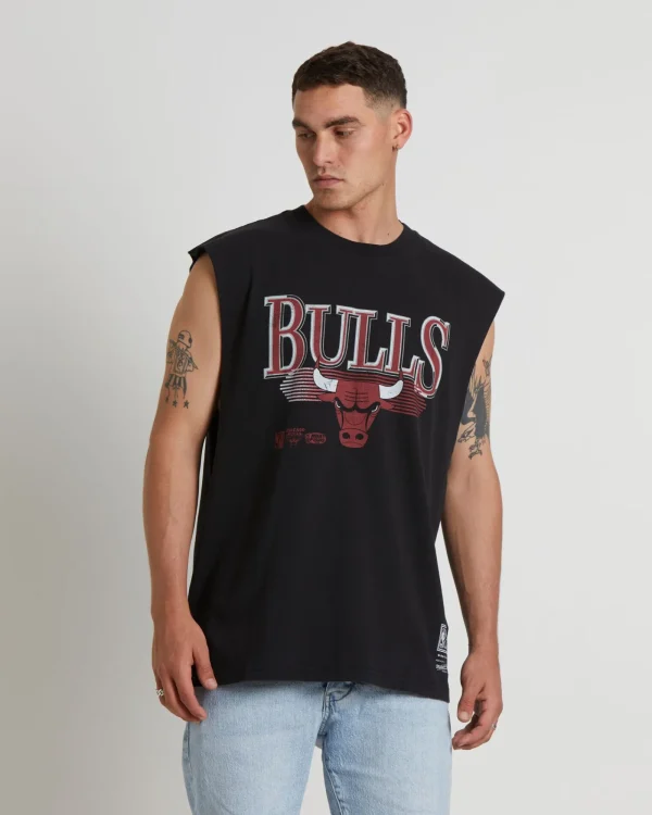 Outlet MITCHELL & NESS Underscore Bulls Muscle Tee In Faded Black
