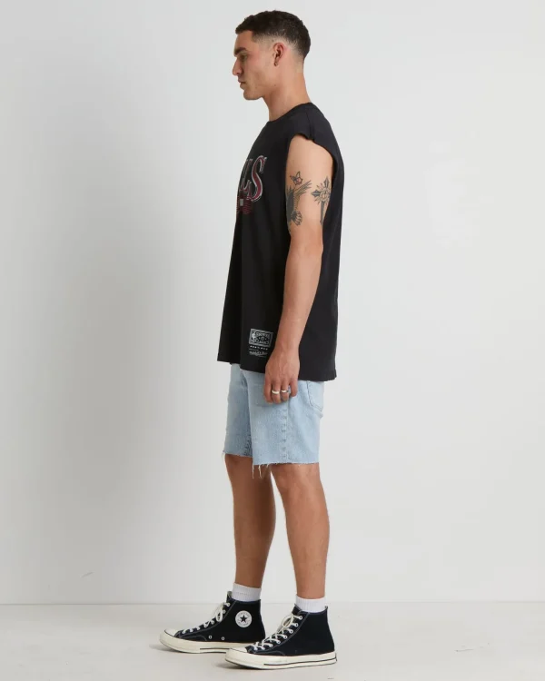 Outlet MITCHELL & NESS Underscore Bulls Muscle Tee In Faded Black