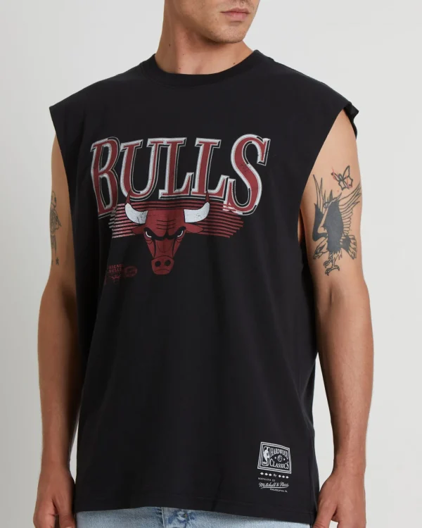 Outlet MITCHELL & NESS Underscore Bulls Muscle Tee In Faded Black