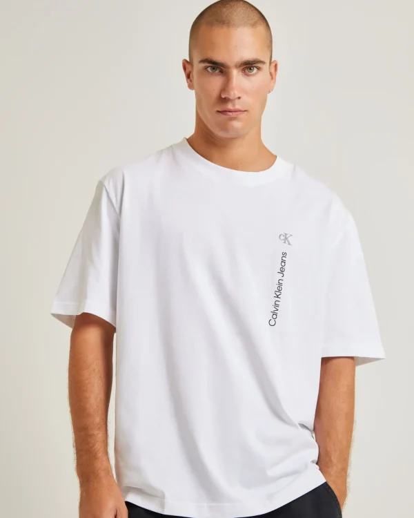 New CALVIN KLEIN Vertical Institutional Short Sleeve T-Shirt
