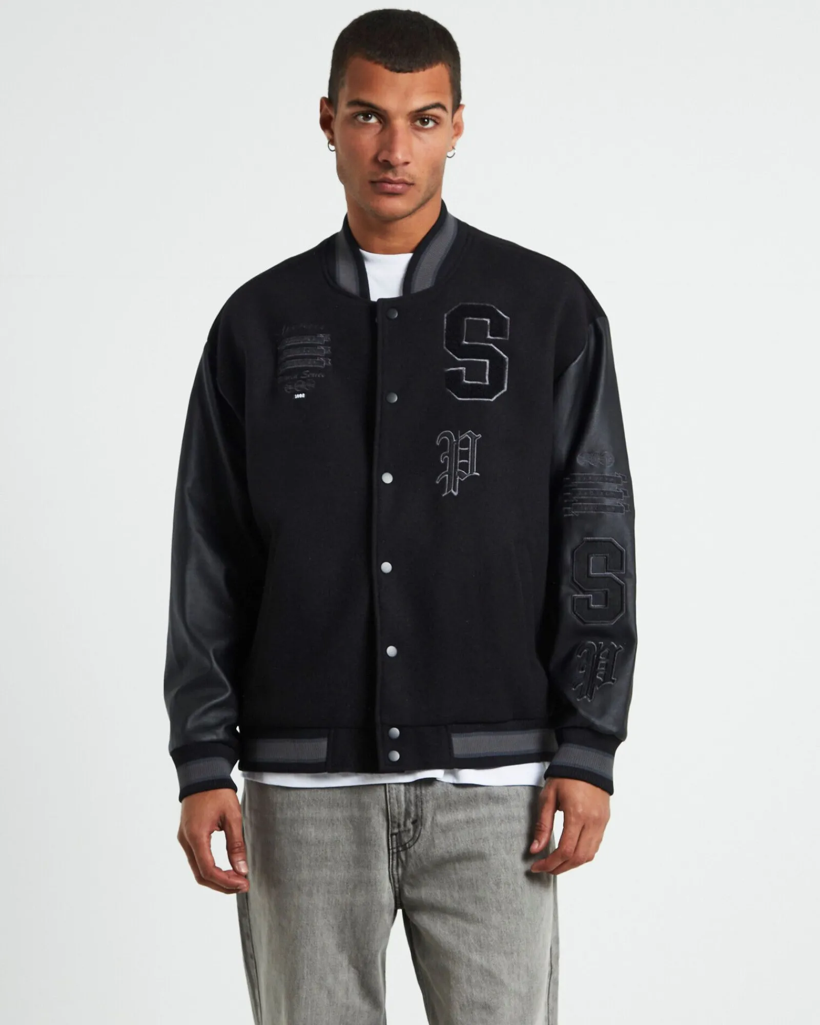 world_series_letterman_ja_0.webp Clearance SPENCER PROJECT World Series Letterman Jacket Black