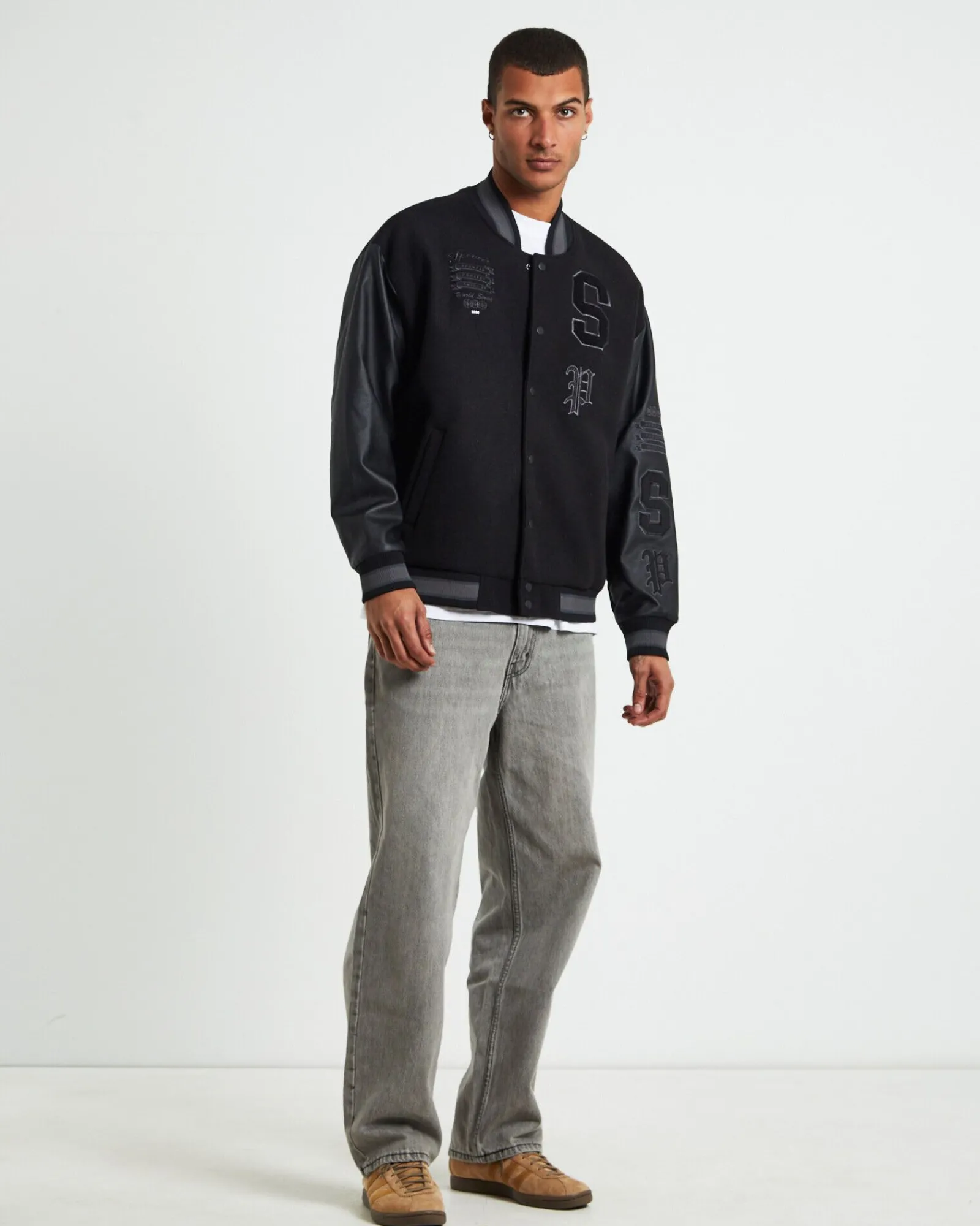 world_series_letterman_ja_2.webp Clearance SPENCER PROJECT World Series Letterman Jacket Black