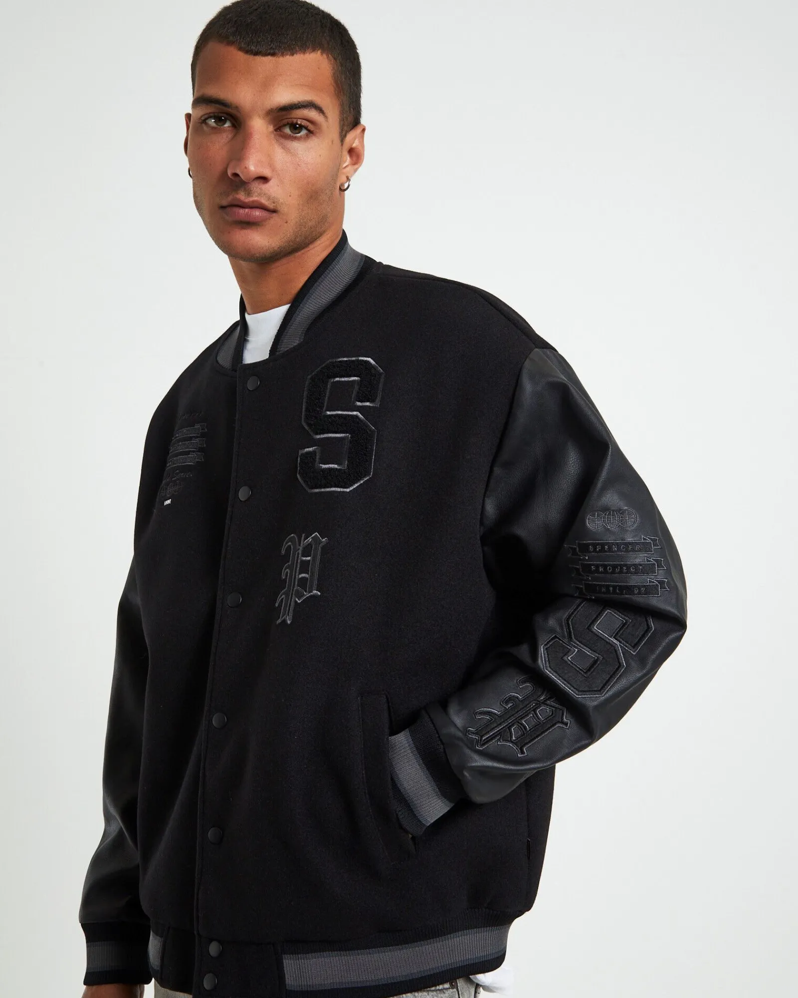 world_series_letterman_ja_4.webp Clearance SPENCER PROJECT World Series Letterman Jacket Black