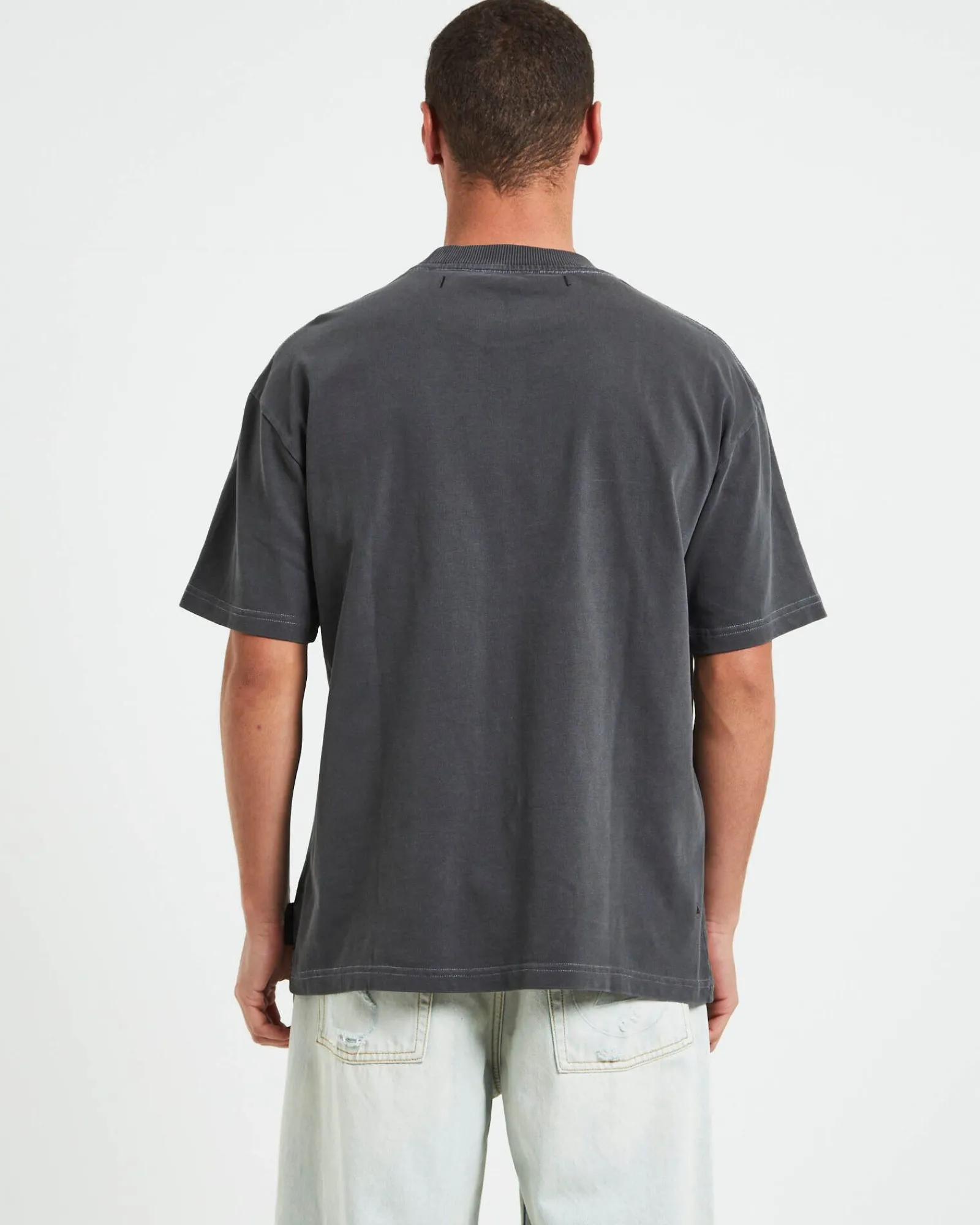 wrapped_short_sleeve_tshi_1.webp Sale BLACK NOISE WHITE RAIN Wrapped Short Sleeve T-Shirt In Pewter Grey