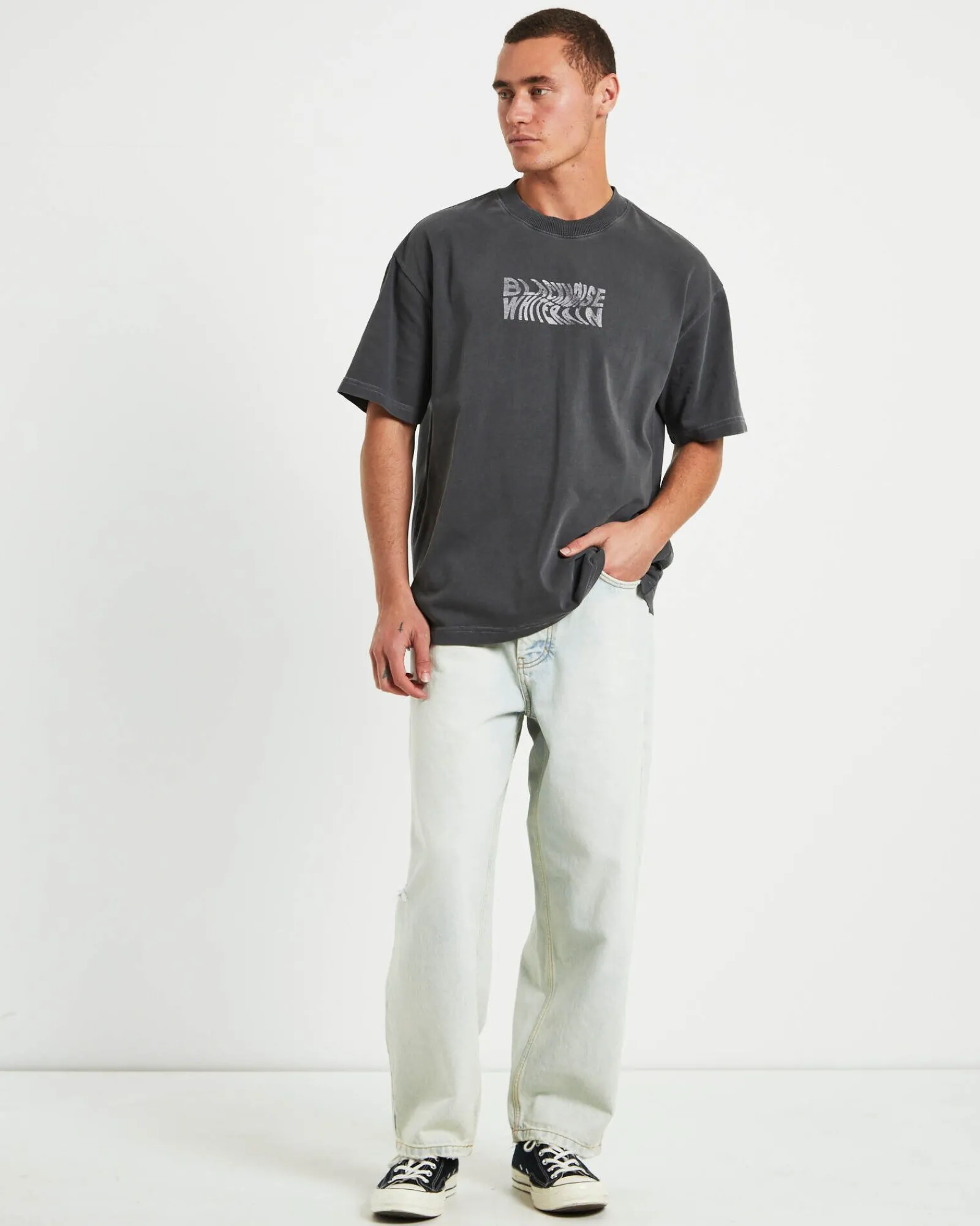 wrapped_short_sleeve_tshi_2.webp Sale BLACK NOISE WHITE RAIN Wrapped Short Sleeve T-Shirt In Pewter Grey